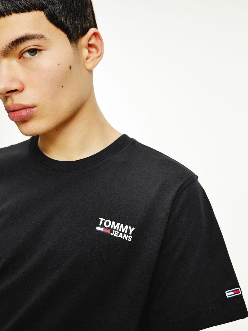 Férfi Tommy Hilfiger Organic cotton regular logo Póló Fekete | HU 847BEX